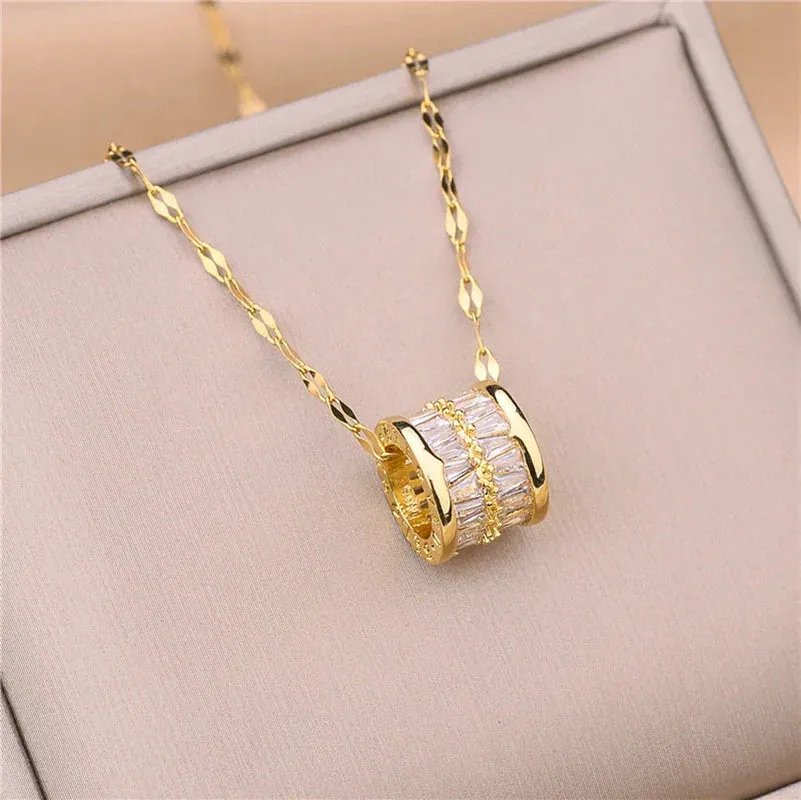 Zircon Crystal Pendant Clavicle Chain Necklace For Women Stainless Steel Jewelry Female Wedding Party Accessorie