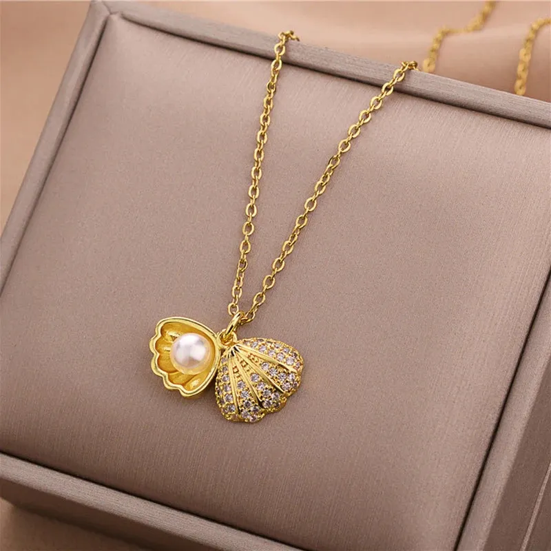 Zircon Crystal Pendant Clavicle Chain Necklace For Women Stainless Steel Jewelry Female Wedding Party Accessorie