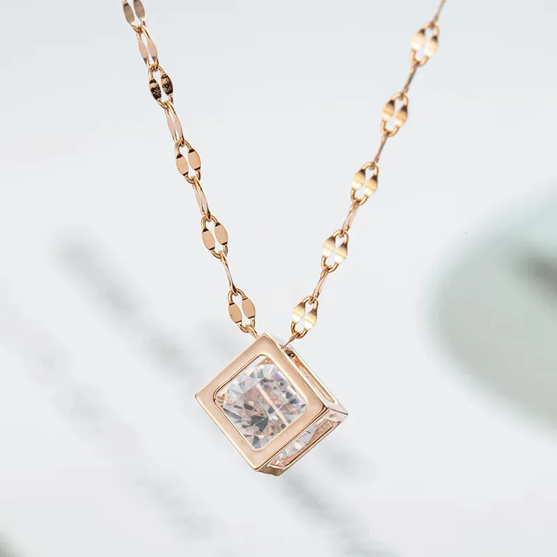 Zircon Crystal Pendant Clavicle Chain Necklace For Women Stainless Steel Jewelry Female Wedding Party Accessorie
