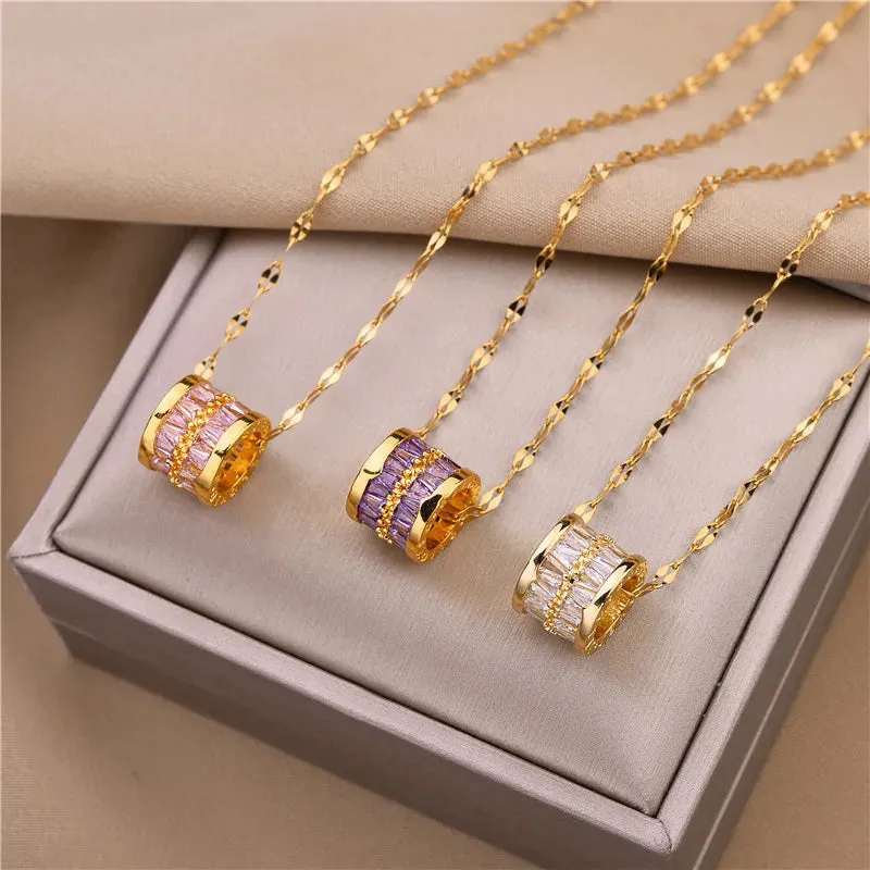 Zircon Crystal Pendant Clavicle Chain Necklace For Women Stainless Steel Jewelry Female Wedding Party Accessorie