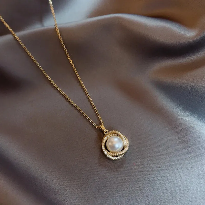 Zircon Crystal Pendant Clavicle Chain Necklace For Women Stainless Steel Jewelry Female Wedding Party Accessorie