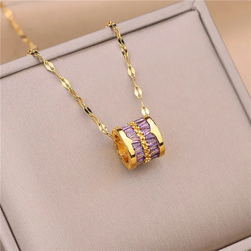 Zircon Crystal Pendant Clavicle Chain Necklace For Women Stainless Steel Jewelry Female Wedding Party Accessorie